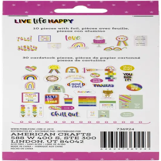 Live Life Happy Ephemera Cardstock Die-Cuts 40/Pkg-Phrase W/Foil Accents {3}