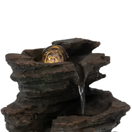 Decorative 4 Tier Rock Look Water Fountain with LED Rolling Glow Ball for Home and Garden {6}