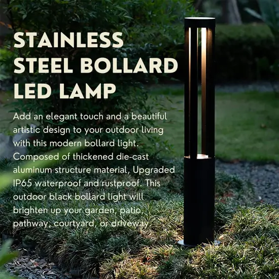 Round Black LED Garden Aluminum Light, Decorative Outdoor Bollard Light for Garden, Pathway, and Driveway {2}