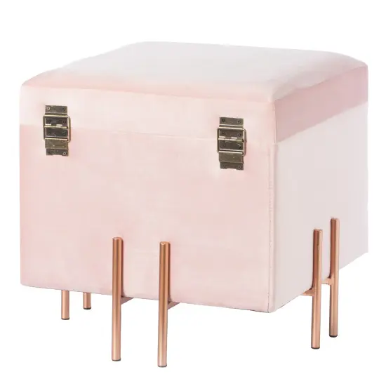 Square Velvet Storage Ottoman with Rose Gold Legs Pink {6}