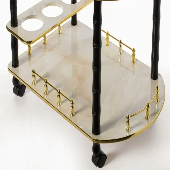 Serving Bar Cart Tea Trolley, 2 Tier Shelves on Rolling Wheels, Mobile Liquor Bar for Wine Beverage Drink Dinner Party, Utility Kitchen Storage Island Coffee Cabinet for Dining Living Room, Wood White {5}