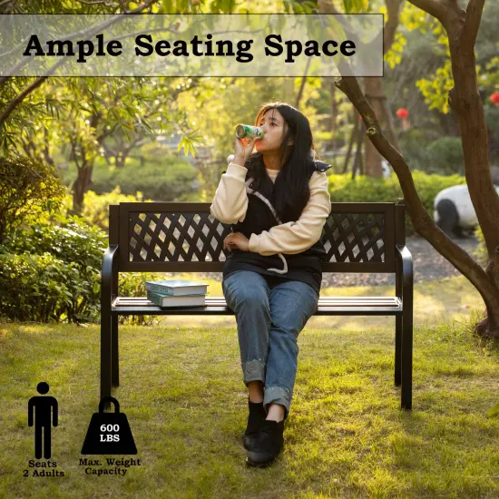 Gardenised Outdoor Steel 47 Park Bench for Yard, Patio, Garden and Deck, Black Weather Resistant Porch Bench, Park Seating {2}