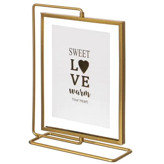 Gold Modern Metal Floating Tabletop Photo Frame with Glass Cover and Glass Cover and Free Spinning Stand {3}