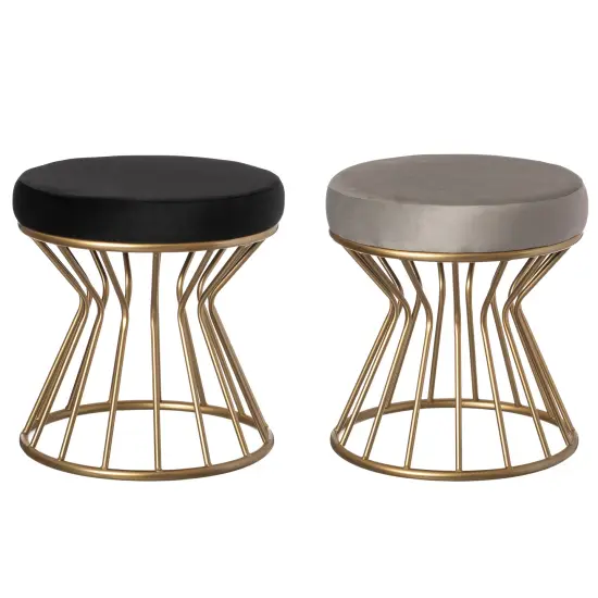 Modern Round Velvet Stool with Bent Gold Metal Base Standard Ottoman Gray {6}