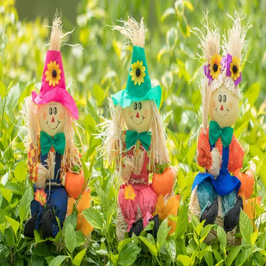 Gardenised 13 Inch Adorable Trio Yard Decor Featuring Outdoor Garden Scarecrows Relaxing Gracefully on Rustic Hay Bales. Perfect for Adding a Touch of Countryside Charm to your Outdoor Space {2}