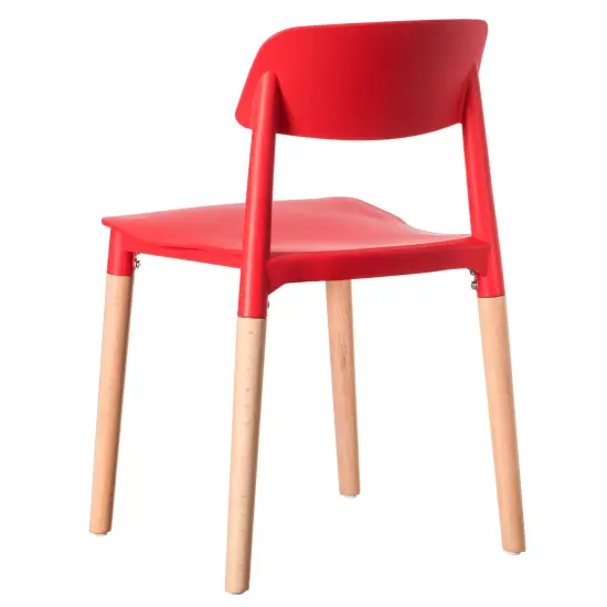 Modern Plastic Dining Chair Open Back with Beech Wood Legs Single Red {2}