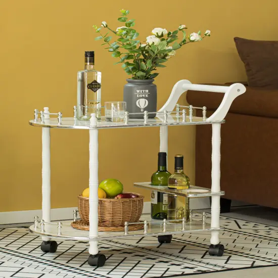 Serving Bar Cart Tea Trolley, 2 Tier Shelves on Rolling Wheels, Mobile Liquor Bar for Wine Beverage Drink Dinner Party, Utility Kitchen Storage Island Coffee Cabinet for Dining Living Room, Wood Gray {2}