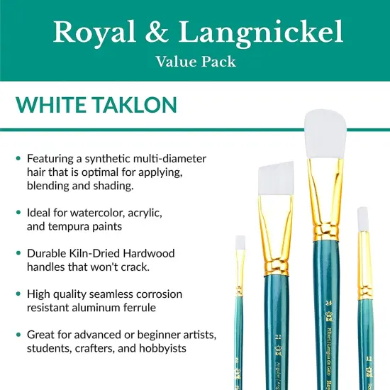 Royal & Langnickel(R) White Taklon Value Pack Brush Set-12/Pkg {4}