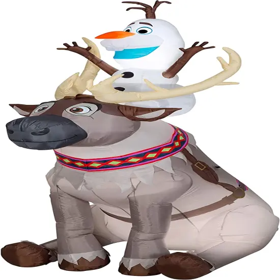 7.5' Gemmy Airblown Inflatable Disney's Frozen Olaf Sitting On Sven Scene 882549 {1}
