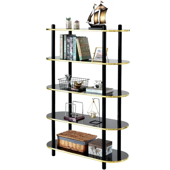 5 Tier Open Bookshelf, Contemporary Classic Modern Style Free Standing Wood Display Rack Unit for Collections,&nbsp;59" Height Etagere Bookcase Brown {7}
