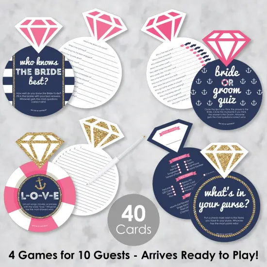Big Dot of Happiness Last Sail Before The Veil - 4 Nautical Bridal Shower Games - 10 Cards Each - Gamerific Bundle {3}