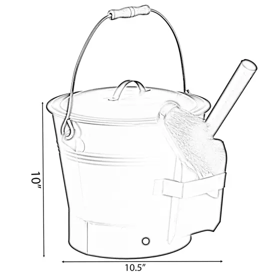 Black Iron Ash Bucket with Lid and Wood Handle Brush Use for Fire Pit, Wood Burning Stove and Grill {4}