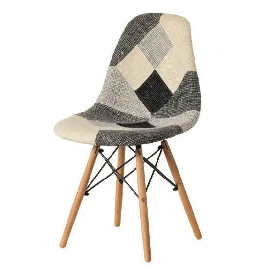 Modern Black and White Patchwork Fabric Chair with Wooden Legs for Kitchen, Dining Room, Entryway, Living Room {2}