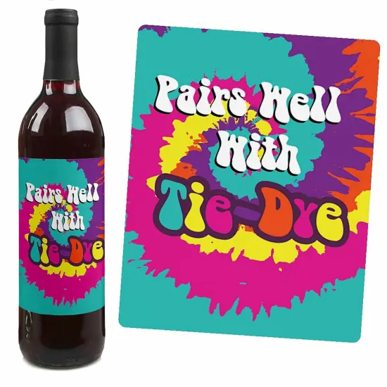 Big Dot of Happiness 60's Hippie - 1960s Groovy Party Decorations for Women and Men - Wine Bottle Label Stickers - Set of 4 {5}
