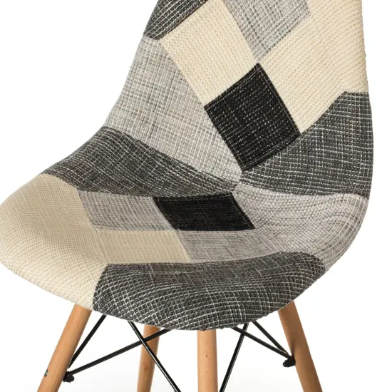 Modern Black and White Patchwork Fabric Chair with Wooden Legs for Kitchen, Dining Room, Entryway, Living Room {6}