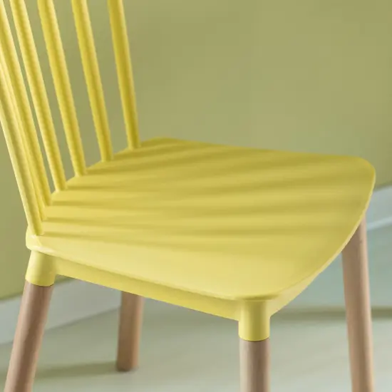 Modern Plastic Dining Chair Windsor Design with Beech Wood Legs Single Yellow {4}