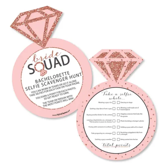 Big Dot of Happiness Bride Squad - Selfie Scavenger Hunt - Rose Gold Bridal Shower or Bachelorette Party Game - Set of 12 {1}