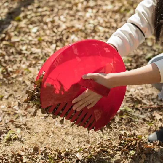 Decorative Pair of Leaf Scoops, Hand Rakes for Lawn and Garden Cleanup Red {2}