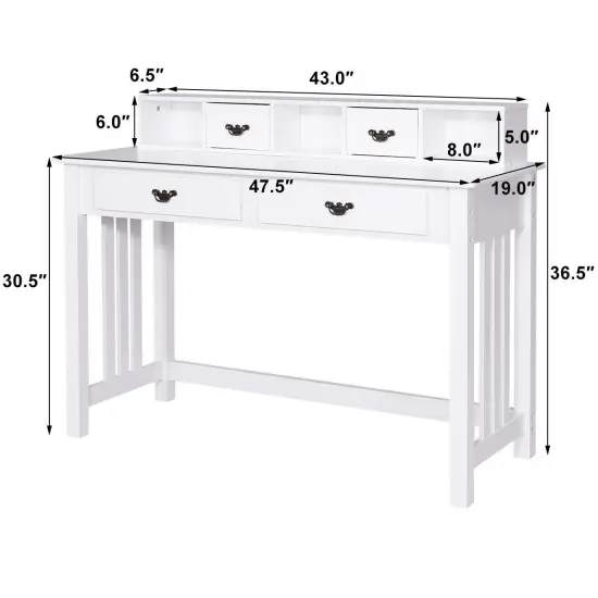 Costway Writing Desk Mission White Home Office Computer Desk 4 Drawer {3}