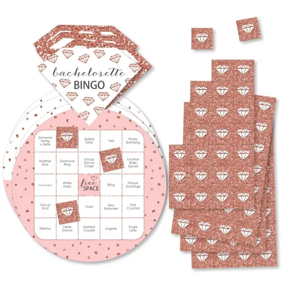 Big Dot of Happiness Bride Squad - Bar Bingo Cards and Markers - Rose Gold Bridal Shower or Bachelorette Party Shaped Bingo Game - Set of 18 {1}