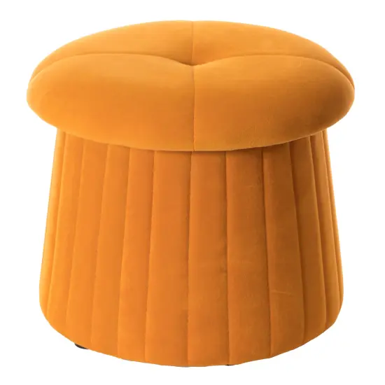 Modern Tufted Velvet Mushroom Shape Storage Ottoman Storage Stool Trunk Mustard Yellow {1}