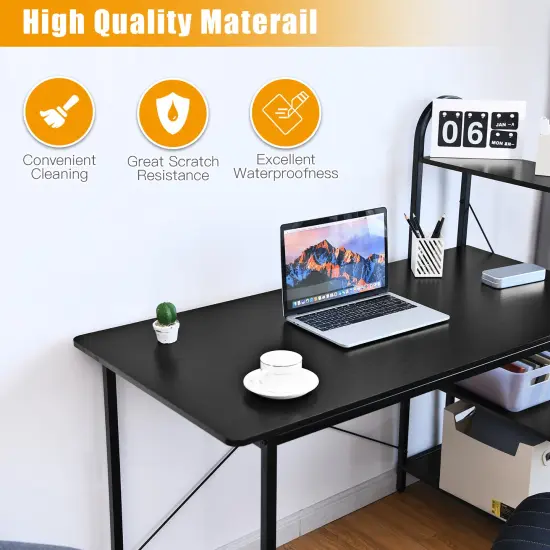Costway 48'' Reversible Computer Desk Writing Table Workstation w/ Storage Shelf Black\Brown {6}