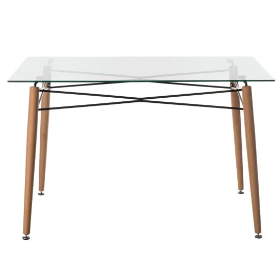 Rectangle Clear Glass Top Accent Dining Table with 4 Beech Metal Frame Solid Wood Legs | Modern Space Saving Small Leisure Tea Desk 47.25" W x 31.5" D x 29.5" H for Kitchen Dining Room, Living Room {6}