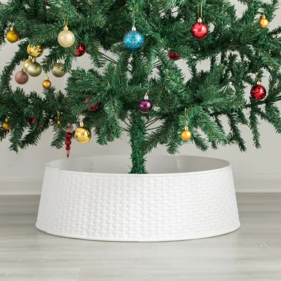 Large Rattan Collar Tree Skirt White {4}