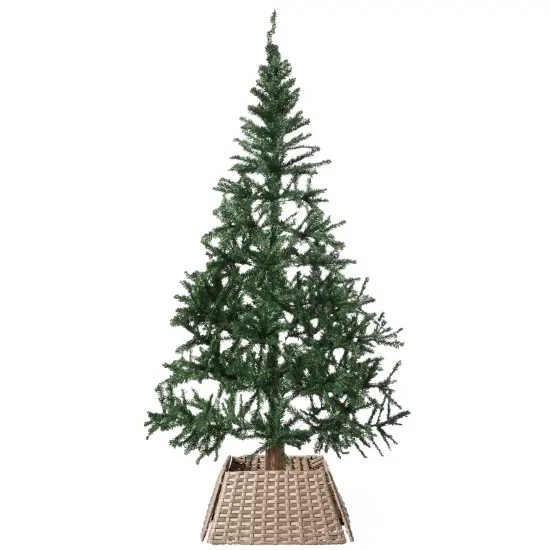 Foldable Christmas Tree Skirt Collar Basket, Ring Base Stand Cover, Rattan Plastic Gray {1}