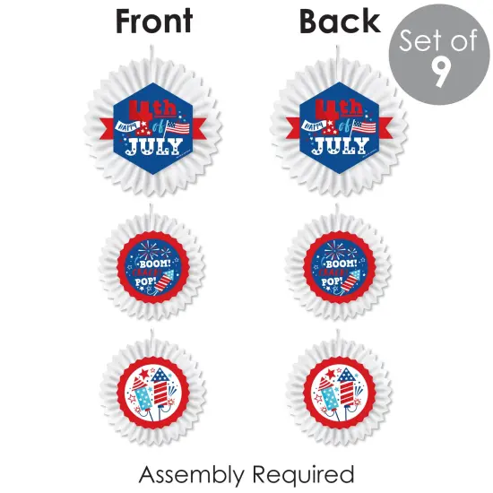 Big Dot of Happiness Firecracker 4th of July - HangingParty Tissue Decoration Kit - Paper Fans - Set of 9 {7}