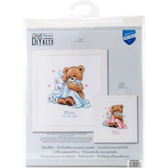 Vervaco Counted Cross Stitch Kit 6.75"X7"-Bear With Blanket On Aida {1}