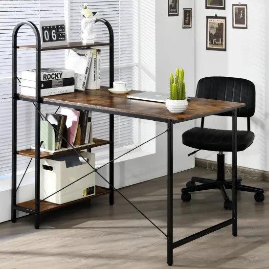 Costway 48'' Reversible Computer Desk Writing Table Workstation w/ Storage Shelf Black\Brown {9}