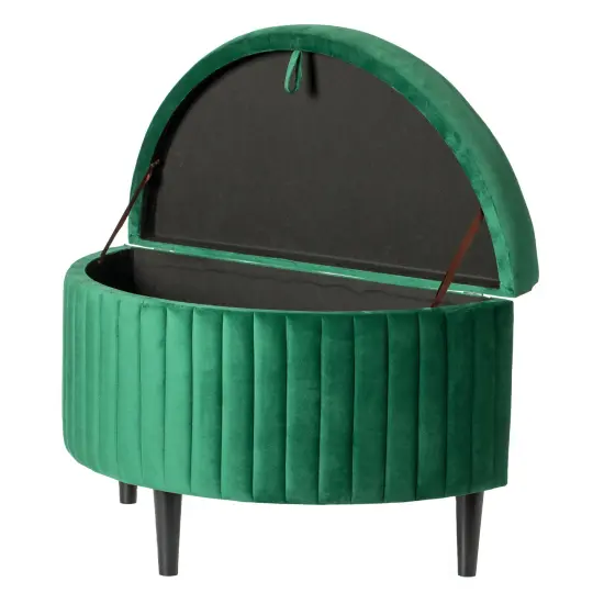 Half Moon Modern Velvet Tufted Storage Ottoman Bench, Green {6}