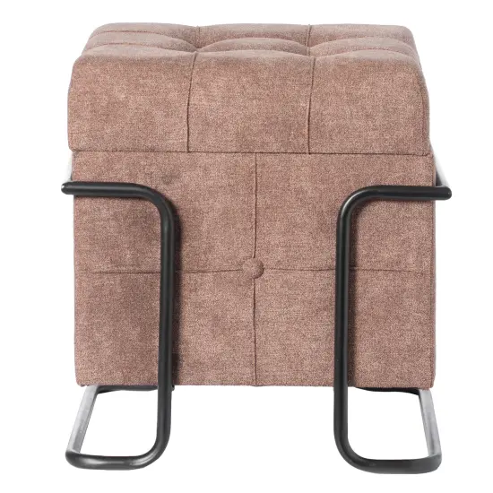 Square Fabric Storage Ottoman with Black Metal Frame Brown {5}