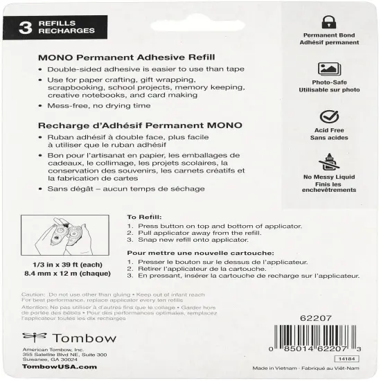 Mono Adhesive Refill Permanent Value Pack 3/Pkg-.33"X39' Each, For Use In 62106 {4}