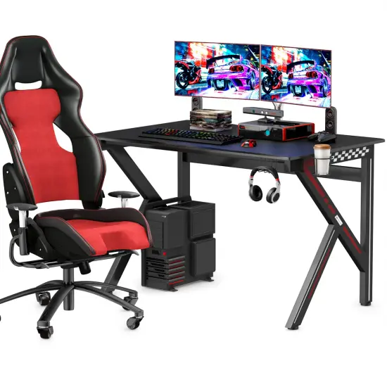 Costway Gaming Desk Gamers Computer Table E-Sports K-Shaped W/ Cup Holder Hook Home New {2}