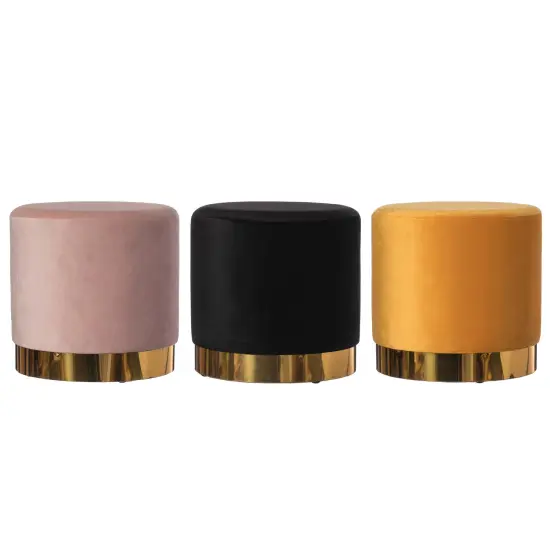 Modern Round Velvet Fabric Standard Ottoman Stool with Gold Base Mustard {6}