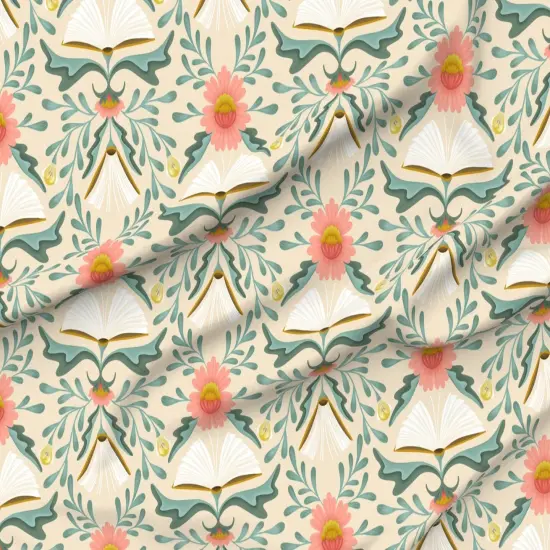 Various Fabrics by the Yard or Fat Quarter Library Book Pink Coral Damask Reading Hidden Whimsical Custom Printed Fabric by Spoonflower {6}