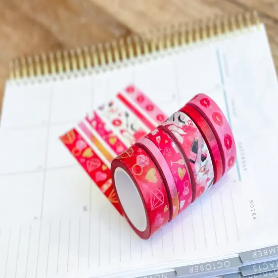Valentine's Day Red & Pink Lips Hearts Date Night Anniversary Washi Tape Set (#W047) {6}