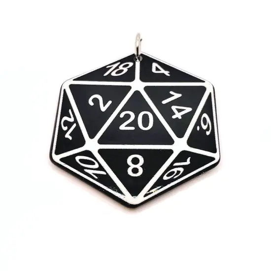 1, 4 or 20 Pieces: Black and White 20 Sided Dice Pendant, D20, Gamer, Acrylic Charm - Double Sided {1}