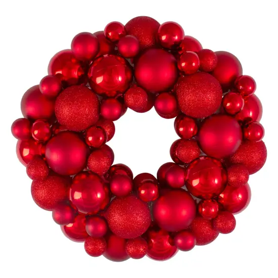Northlight 3-Finish Shatterproof Ball Christmas Wreath - 13" - Red - Unlit {1}
