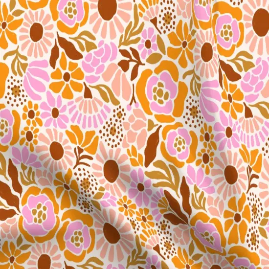 Various Fabrics by the Yard or Fat Quarter Botanical Funky Vintage Retro Rose Orange 60'S 70'S Large Scale Tropical Custom Printed Fabric by Spoonflower {5}