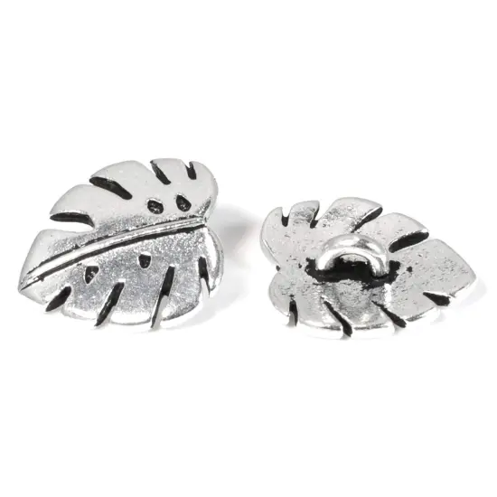 Silver Monstera Leaf Buttons TierraCast Leather Clasp + Shank Back 4/Pkg {2}