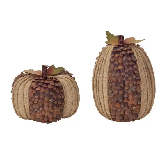 Melrose Set of 2 Fall Harvest Pine Cone Pumpkin Decorations 10" Brown {3}