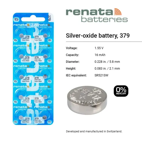 Renata 379 SR521SW 1.55V Silver Oxide Watch Battery {4}