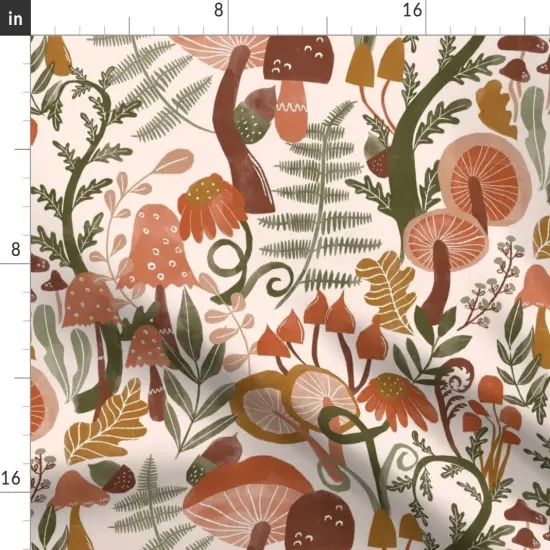 Various Fabrics by the Yard or Fat Quarter Woodland Neutral Nursery Earth Tones Mushrooms Toadstools Terracotta Custom Printed Fabric by Spoonflower {2}