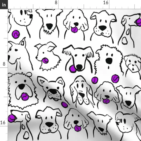 Various Fabrics by the Yard or Fat Quarter Playful Puppies Cartoon Dog Purple Tennis Ball Custom Printed Fabric by Spoonflower {2}
