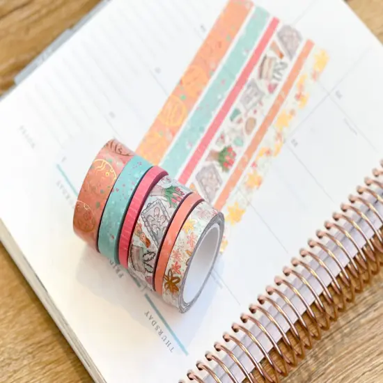 FOILED Easter Rose Gold Bunnies & Flowers Peach & Blue Washi Tape Set (#W055) {2}