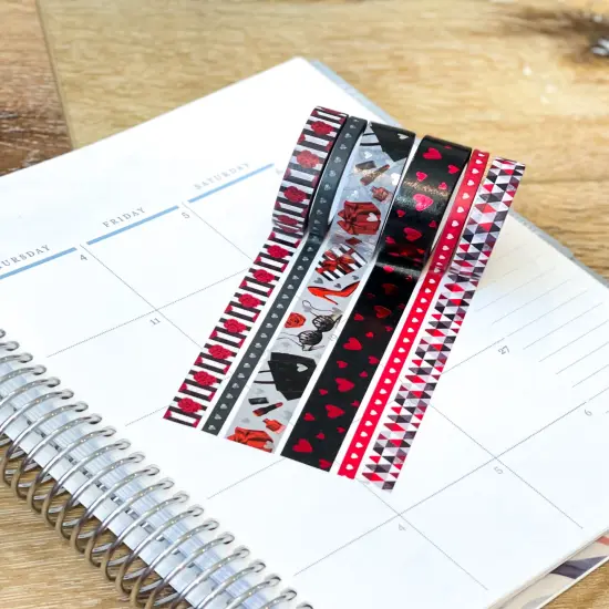 FOILED Valentine's Romantic Red & Black Hearts Bachelorette Washi Tape Set (#W050) {5}