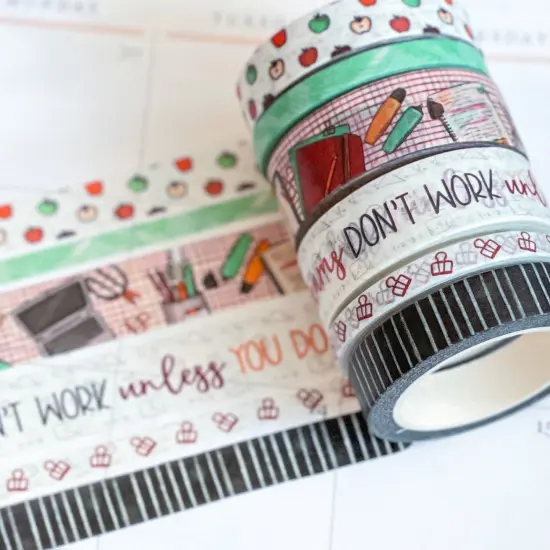 Girl Boss Working Dreams Fall Internship Teacher Apples Washi Tape Set (#W030) {1}